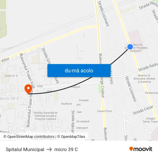 Harta de Spitalul Municipal către micro 39 C