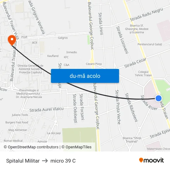 Harta de Spitalul Militar către micro 39 C