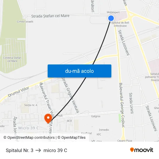 Harta de Spitalul Nr. 3 către micro 39 C