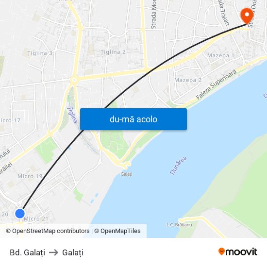 Harta de Bd. Galați către Galați