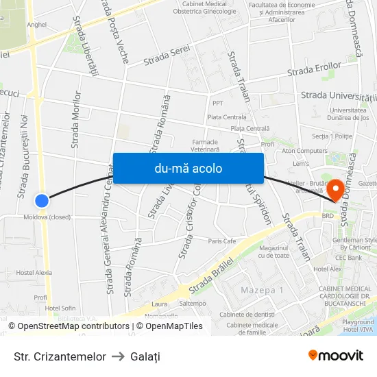 Harta de Str. Crizantemelor către Galați