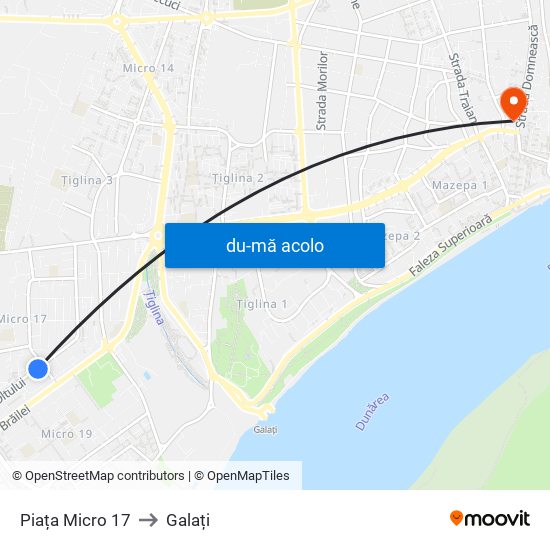 Harta de Piața Micro 17 către Galați