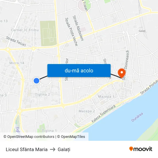 Harta de Liceul Sfânta Maria către Galați