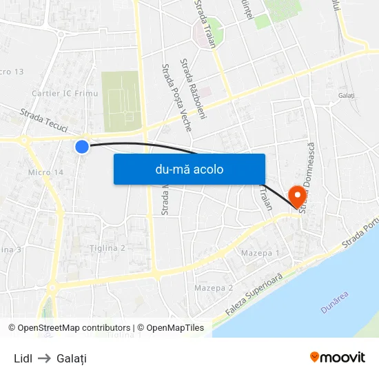 Harta de Lidl către Galați