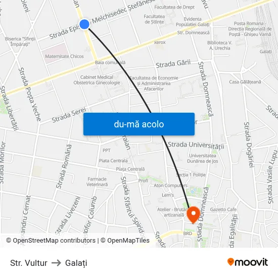 Harta de Str. Vultur către Galați