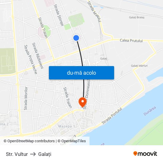 Harta de Str. Vultur către Galați