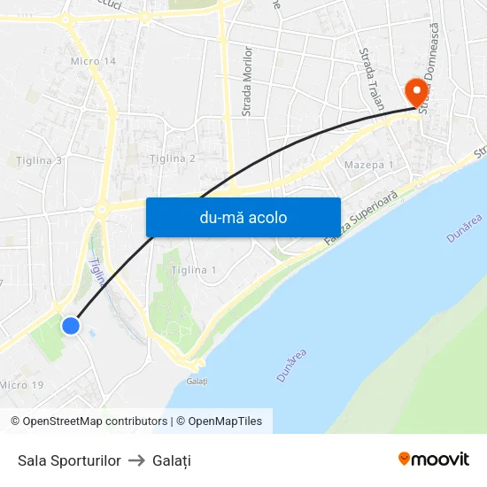 Harta de Sala Sporturilor către Galați