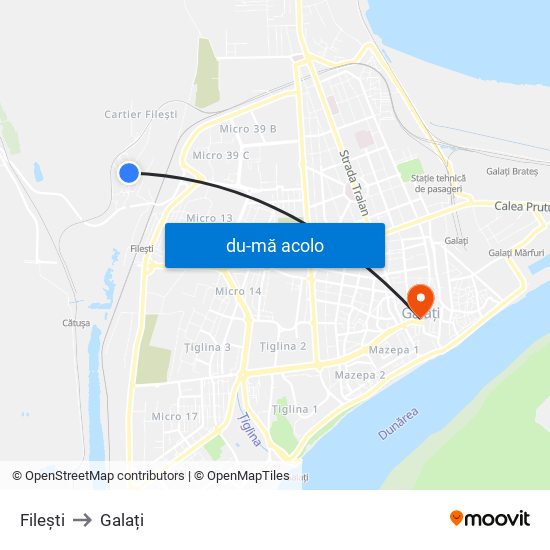 Harta de Filești către Galați