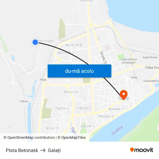 Harta de Pista Betonată către Galați