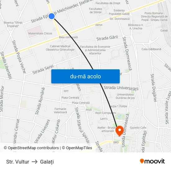 Harta de Str. Vultur către Galați