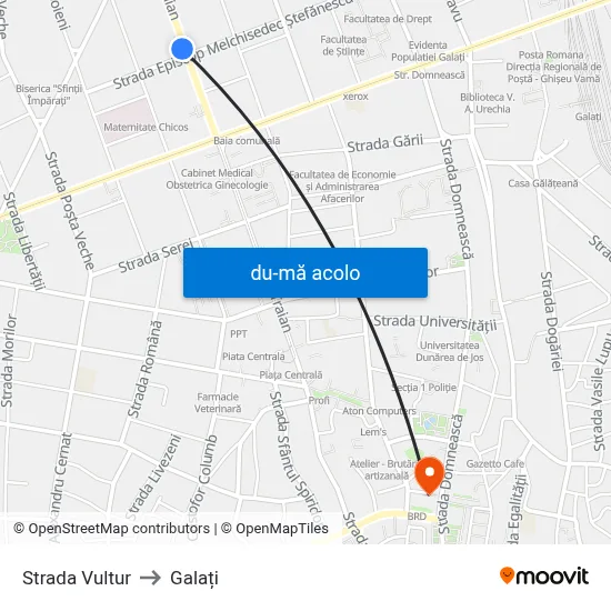 Harta de Strada Vultur către Galați