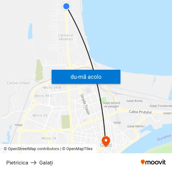 Harta de Pietricica către Galați