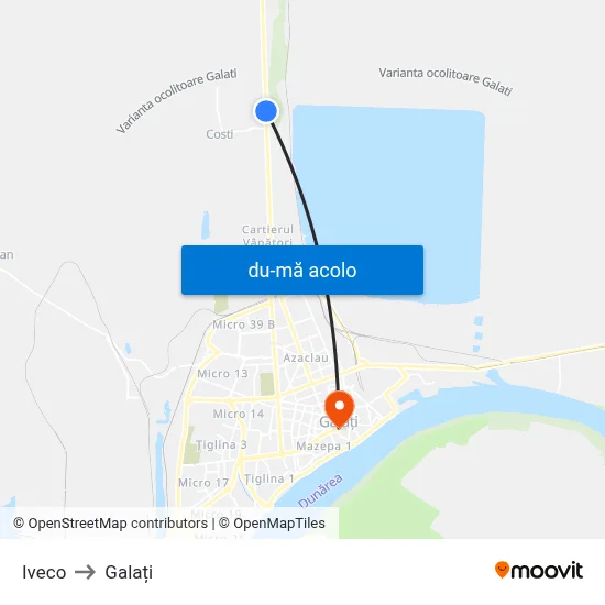 Harta de Iveco către Galați