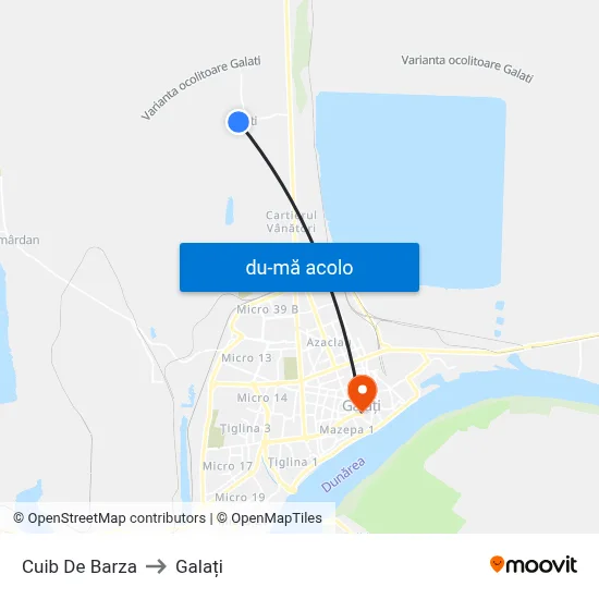 Harta de Cuib De Barza către Galați
