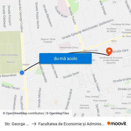 Harta de Str. George Coșbuc către Facultatea de Economie și Administrarea Afacerilor