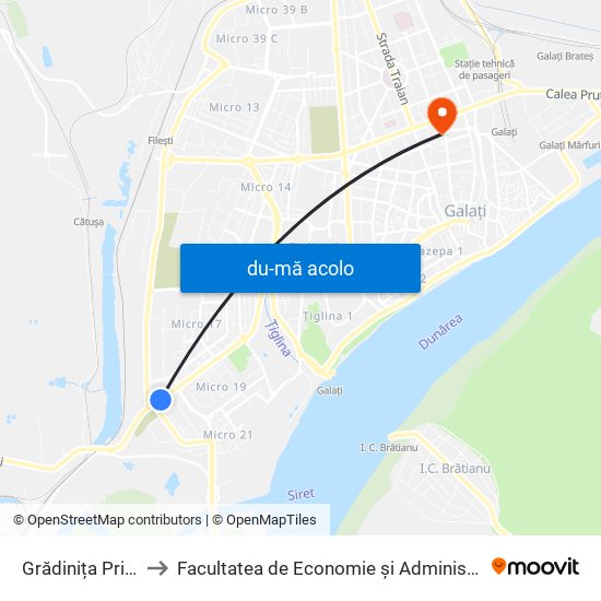 Harta de Grădinița Prichindel către Facultatea de Economie și Administrarea Afacerilor