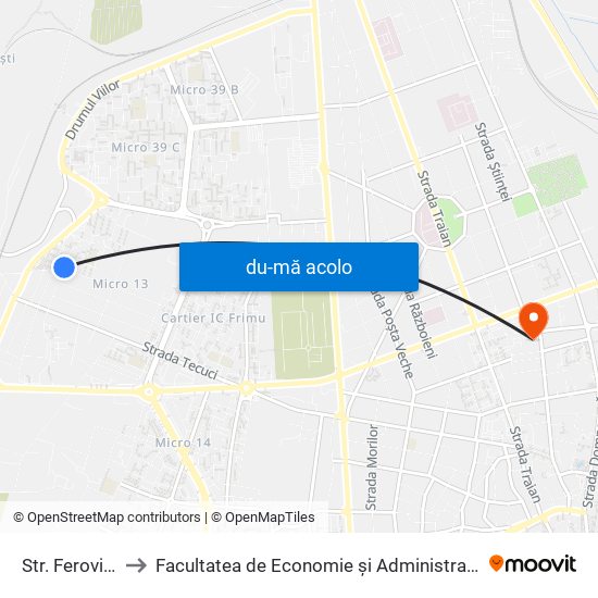 Harta de Str. Feroviarilor către Facultatea de Economie și Administrarea Afacerilor