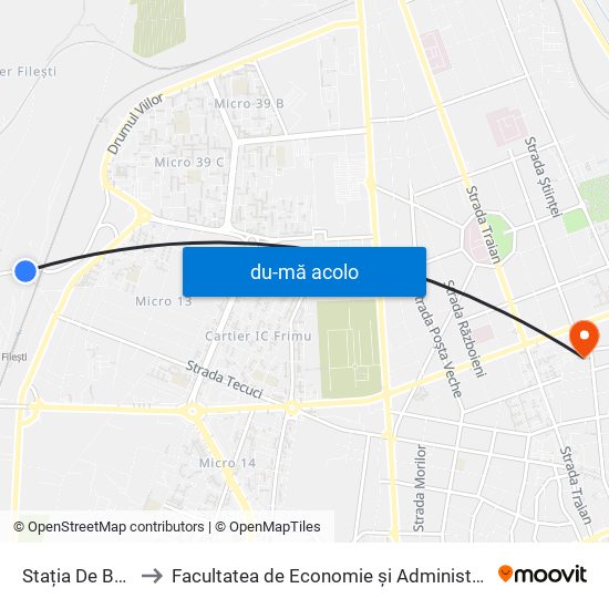 Harta de Stația De Betoane către Facultatea de Economie și Administrarea Afacerilor