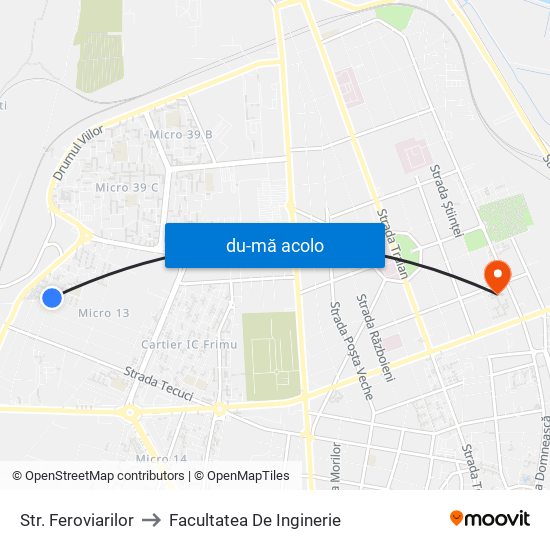 Harta de Str. Feroviarilor către Facultatea De Inginerie