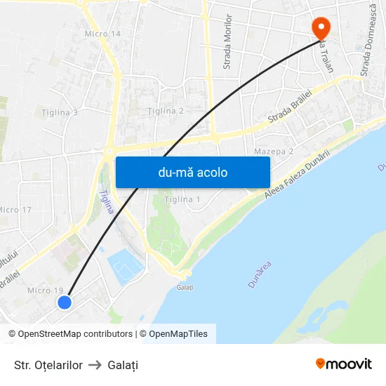 Harta de Str. Oțelarilor către Galați