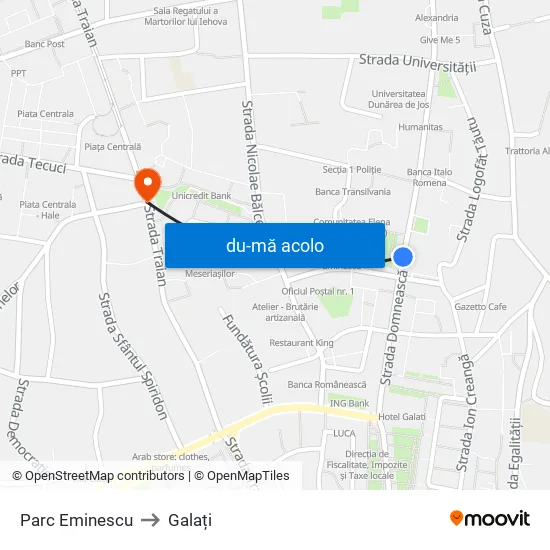 Harta de Parc Eminescu către Galați