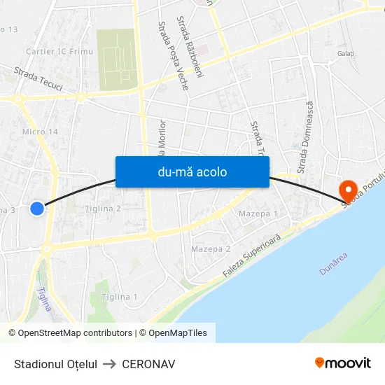 Harta de Stadionul Oțelul către CERONAV