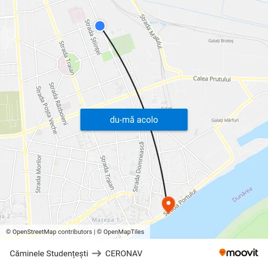 Harta de Căminele Studențești către CERONAV