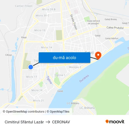 Harta de Cimitirul Sfântul Lazăr către CERONAV