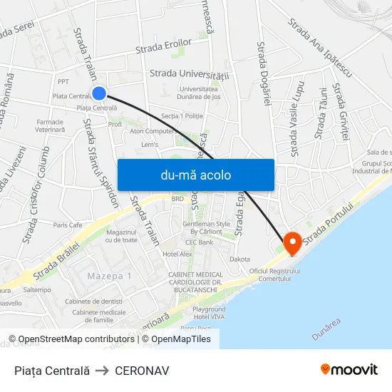 Harta de Piața Centrală către CERONAV