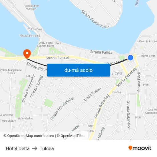 Harta de Hotel Delta către Tulcea