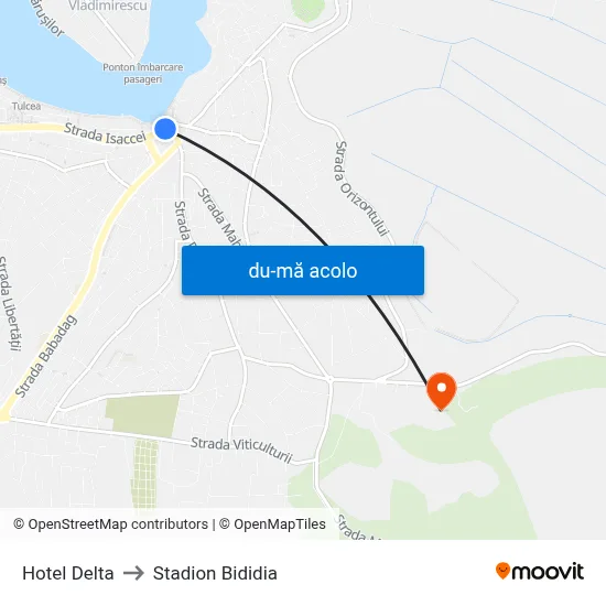 Harta de Hotel Delta către Stadion Bididia