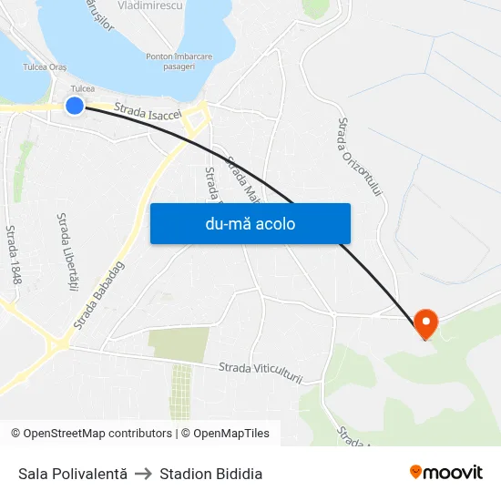 Harta de Sala Polivalentă către Stadion Bididia