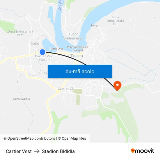 Harta de Cartier Vest către Stadion Bididia