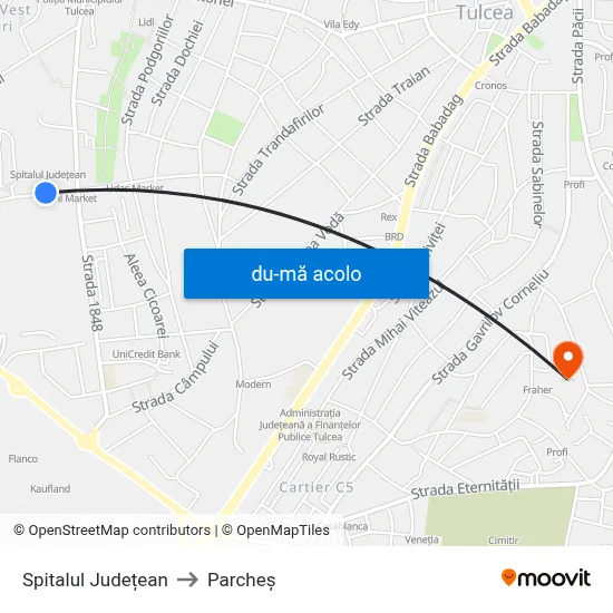 Harta de Spitalul Județean către Parcheș