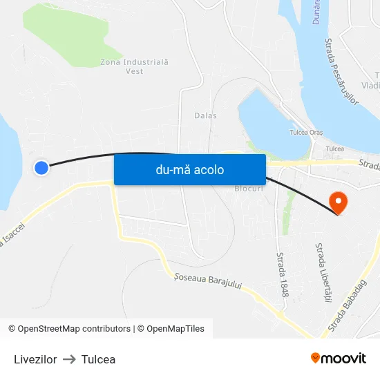 Harta de Livezilor către Tulcea