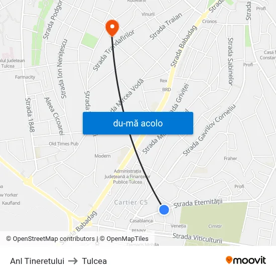 Harta de Anl Tineretului către Tulcea