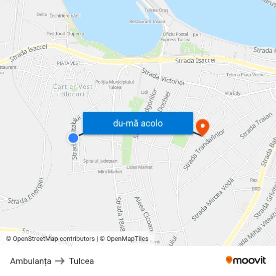 Harta de Ambulanța către Tulcea