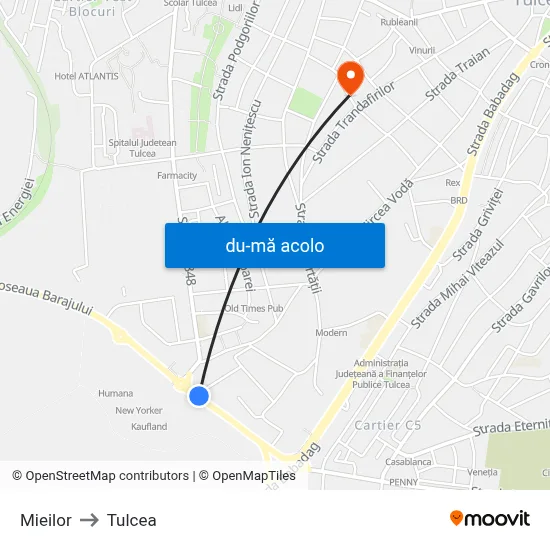 Harta de Mieilor către Tulcea