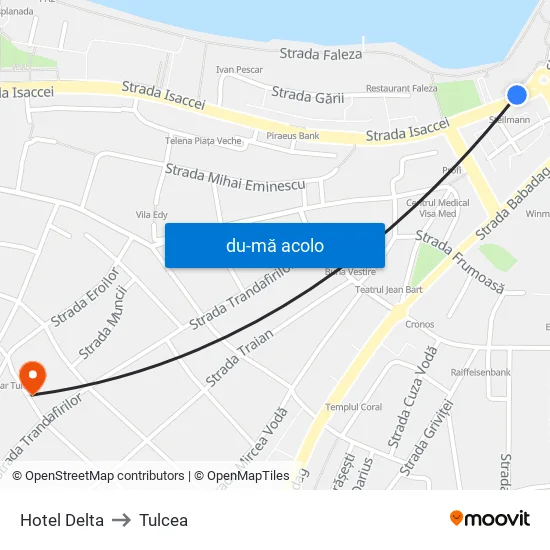 Harta de Hotel Delta către Tulcea