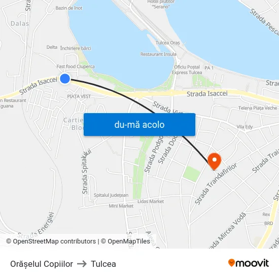 Harta de Orășelul Copiilor către Tulcea