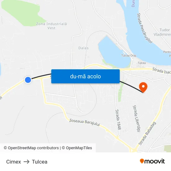 Harta de Cimex către Tulcea