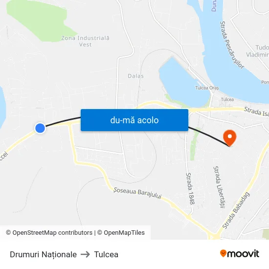 Harta de Drumuri Naționale către Tulcea