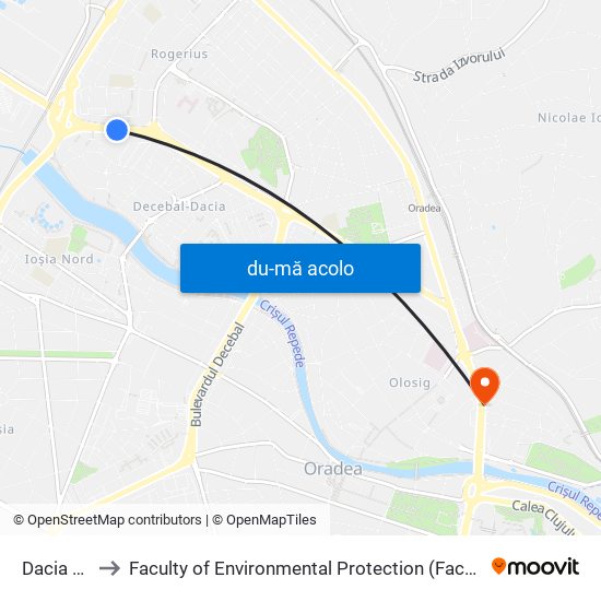 Harta de Dacia Zig-Zag către Faculty of Environmental Protection (Facultatea de Protecția Mediului)