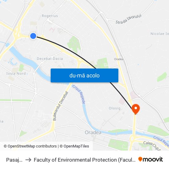 Harta de Pasaj Dacia către Faculty of Environmental Protection (Facultatea de Protecția Mediului)