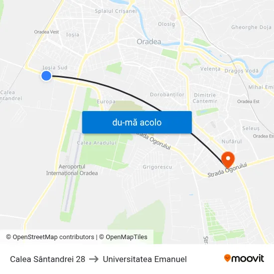 Harta de Calea Sântandrei 28 către Universitatea Emanuel