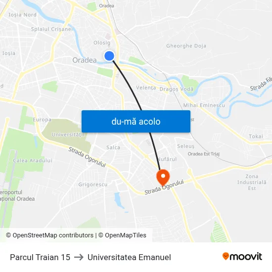 Harta de Parcul Traian 15 către Universitatea Emanuel