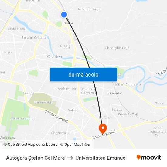 Harta de Autogara Ștefan Cel Mare către Universitatea Emanuel