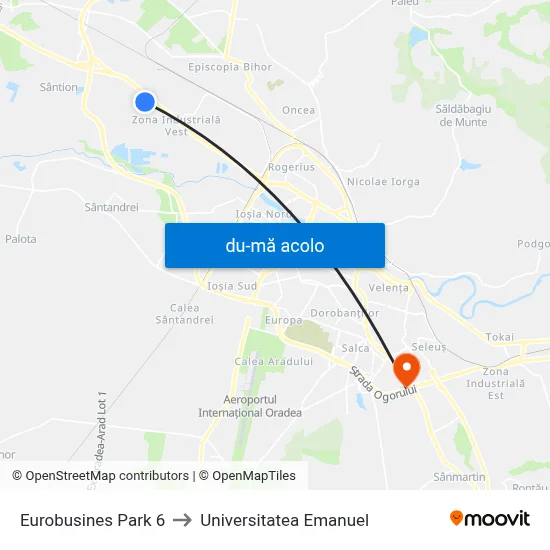 Harta de Eurobusines Park 6 către Universitatea Emanuel