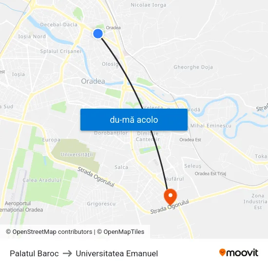 Harta de Palatul Baroc către Universitatea Emanuel