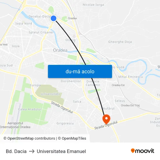 Harta de Bd. Dacia către Universitatea Emanuel